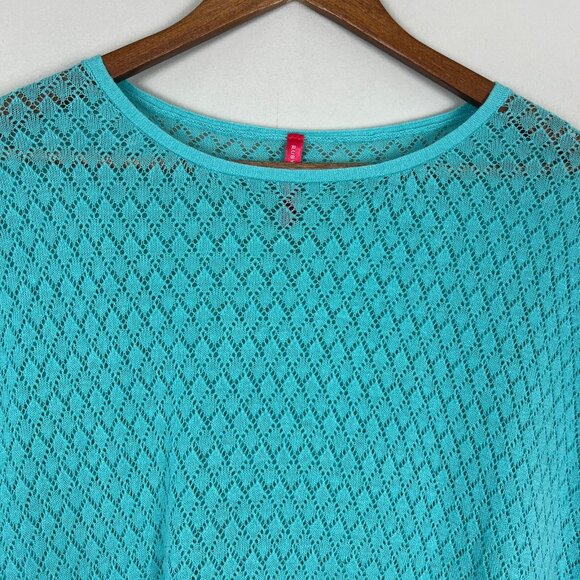 Ruby Ribbon Top Women Medium Large Blue Crochet Open Knit Cap Sleeve Relaxed Fit - Picture 3 of 8